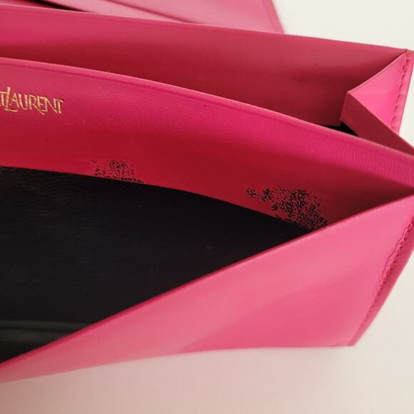 Yves Saint Laurent YSL Vintage Long Large Leather Wallet Pink Logo - Picture 5 of 15